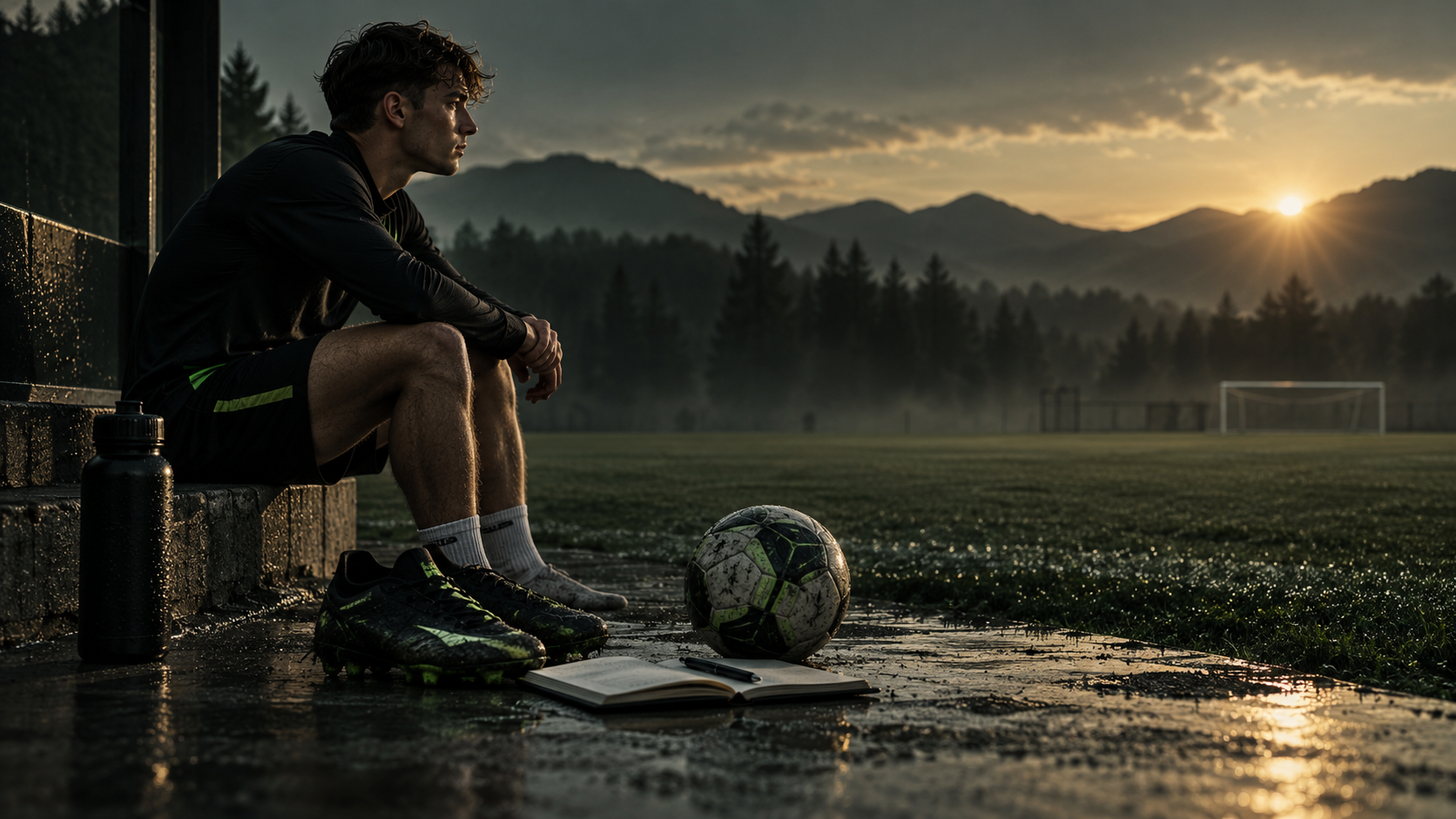 Footballer reflecting after training